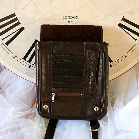 EUVC-Vintage Eddie Bauer Leather Dual Sided Crossbody Organizer Travel Bag Purse - Picture 6 of 16